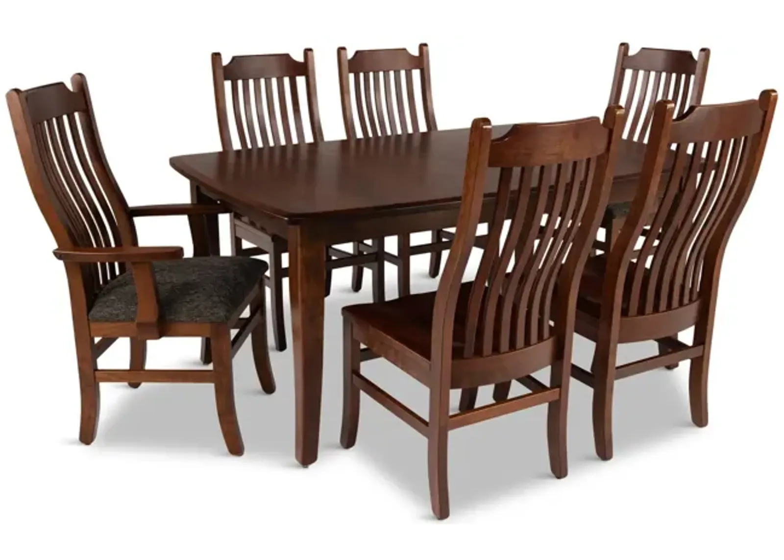 Easton Pike Leg Table With 4 wood seat side chairs and 2 upholstered arm chairs