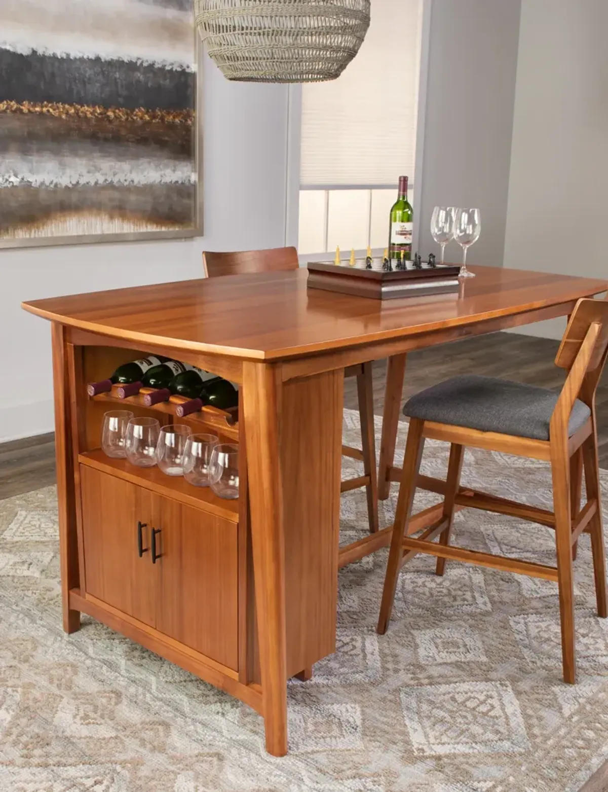 Tyler Modern Wine Island With 2 Woodback Counter Stools