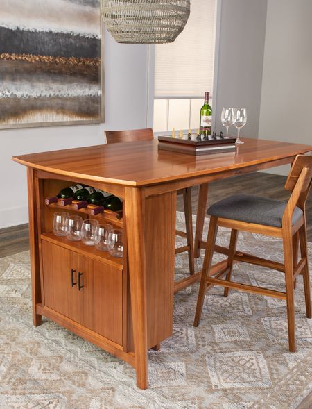 Tyler Modern Wine Island With 2 Woodback Counter Stools