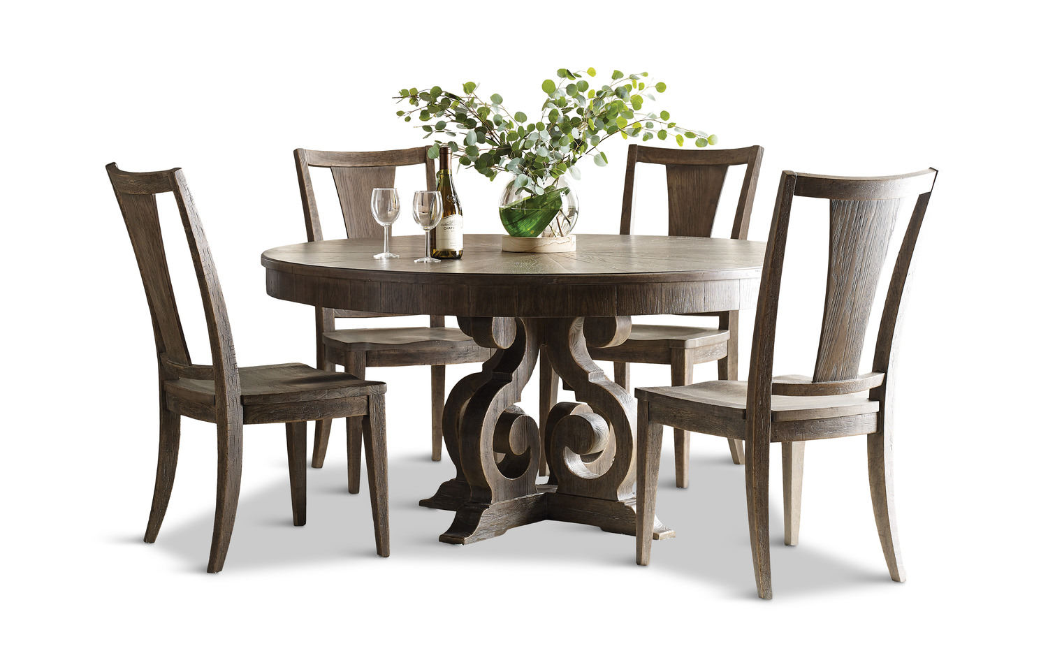 Mae Round Dining Table with 4 wood side chairs