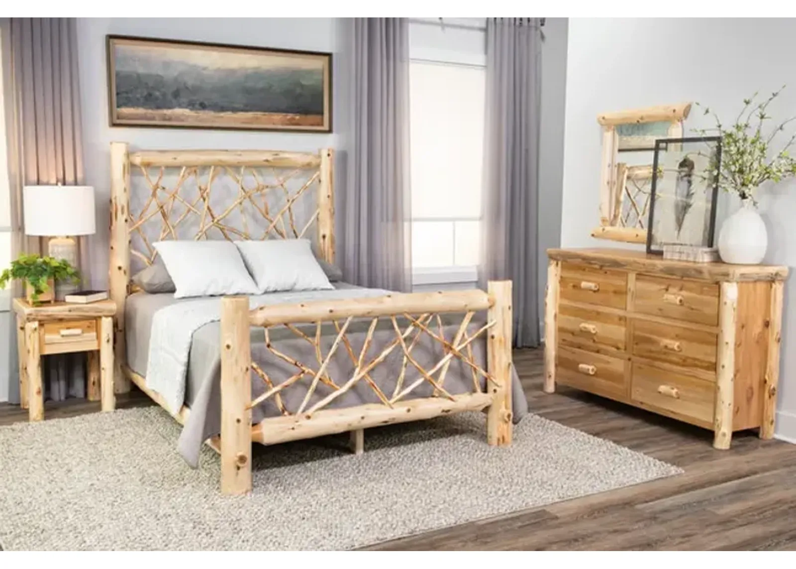 Cedar Log Queen Twig Bedroom Suite with 1 Drawer Nightstand