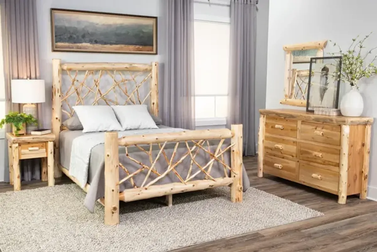 Cedar Log Queen Twig Bedroom Suite with 1 Drawer Nightstand