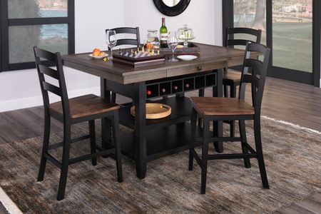 Columbia Black Counter Table with 4 Stormy Counterstools