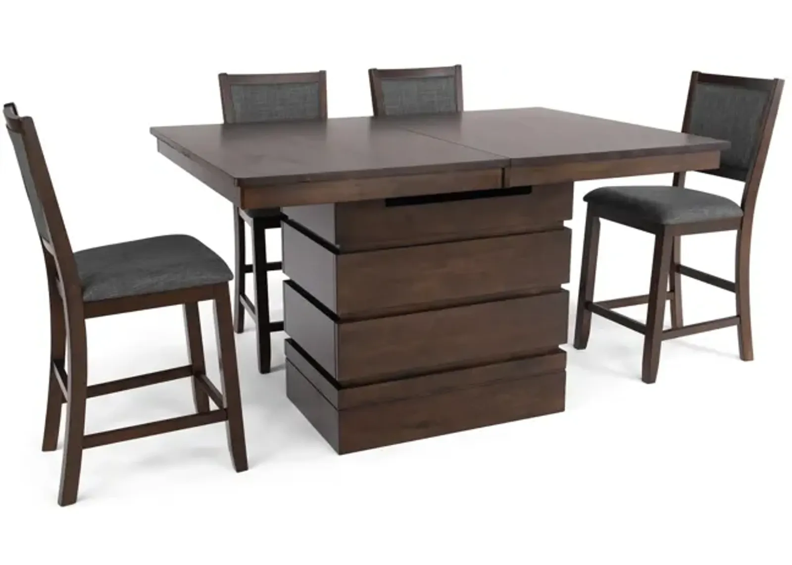 Chesney Adjustable Height Storage Table With 4 Counter Stools