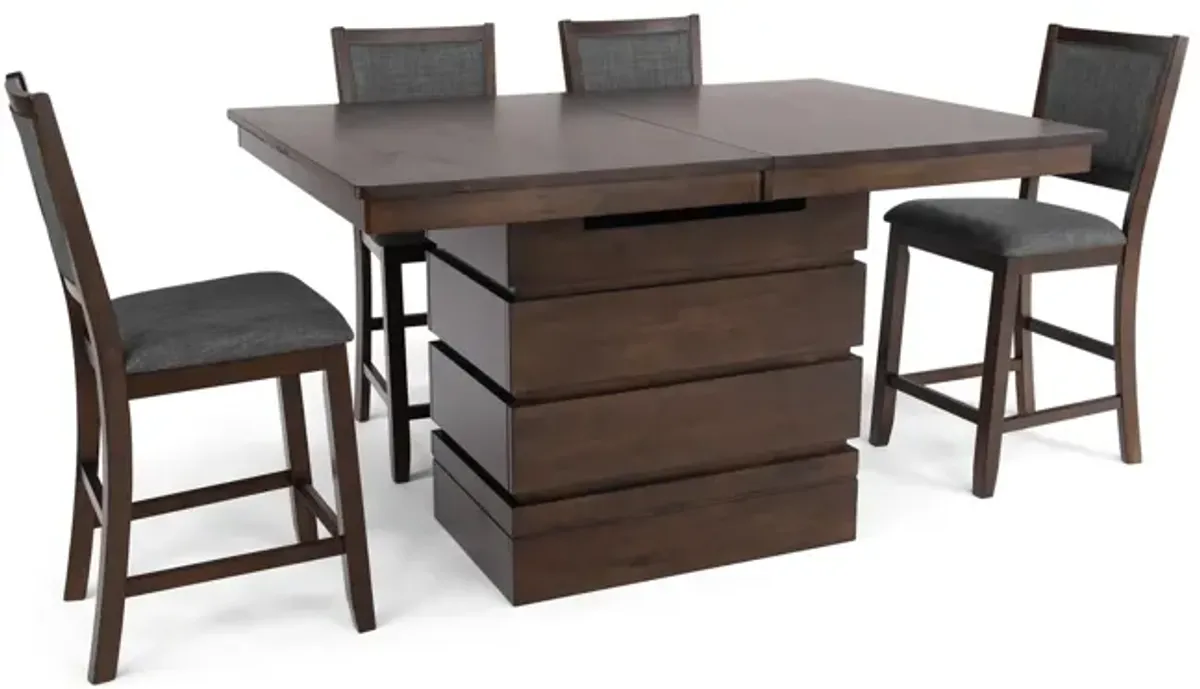 Chesney Adjustable Height Storage Table With 4 Counter Stools