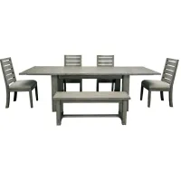 Emerson Dark Taupe Leg Table with 4 Chairs and Bench