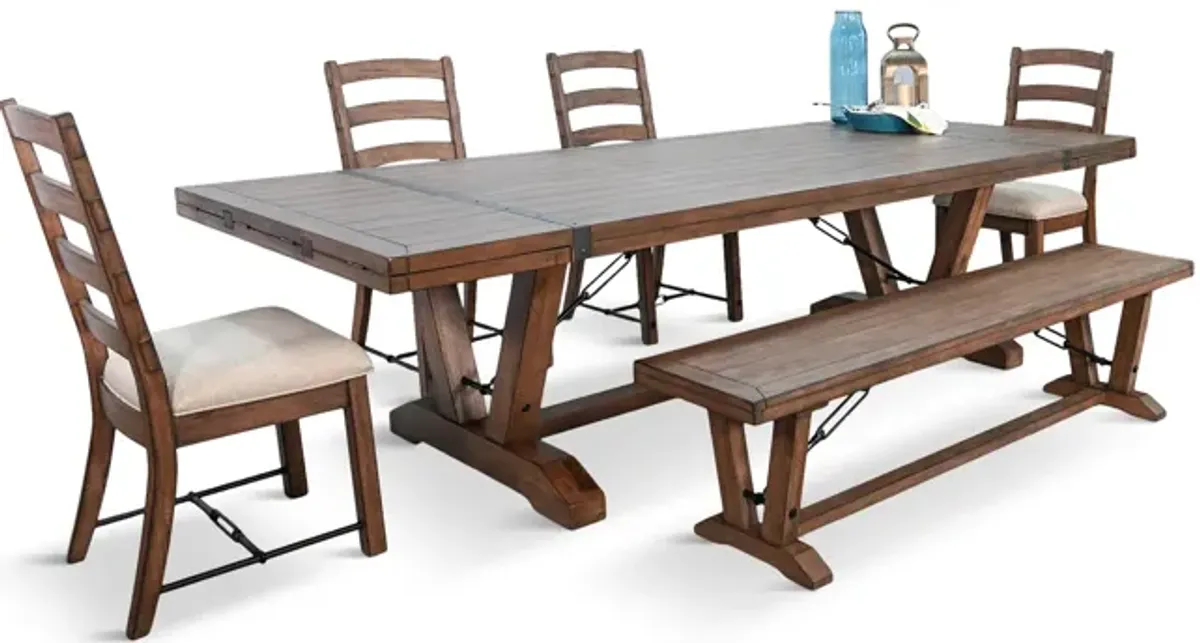 Yellowstone Dining Table With 4 Ladderback Chairs and Bench