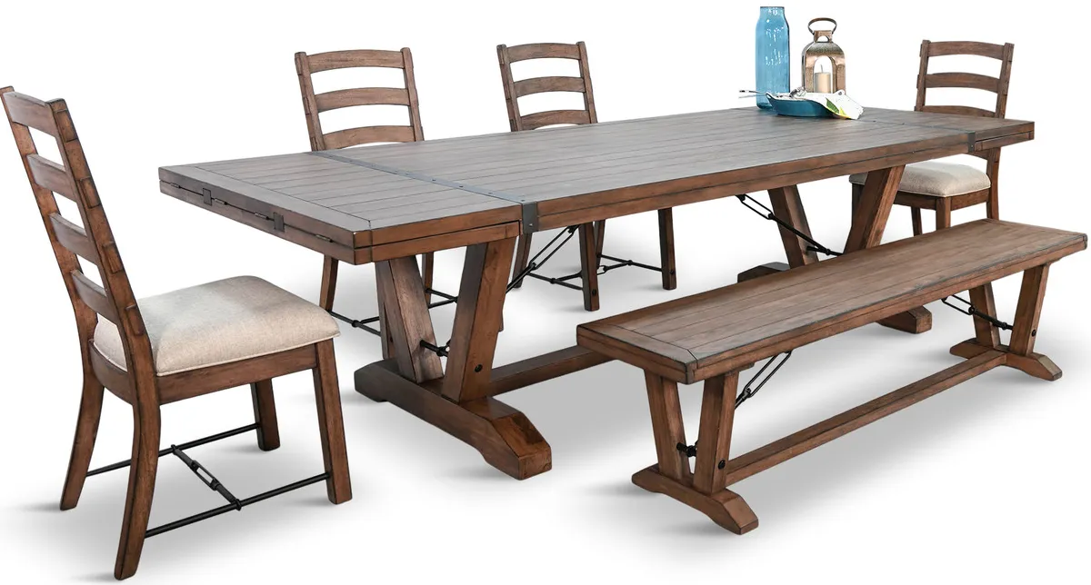 Yellowstone Dining Table With 4 Ladderback Chairs and Bench