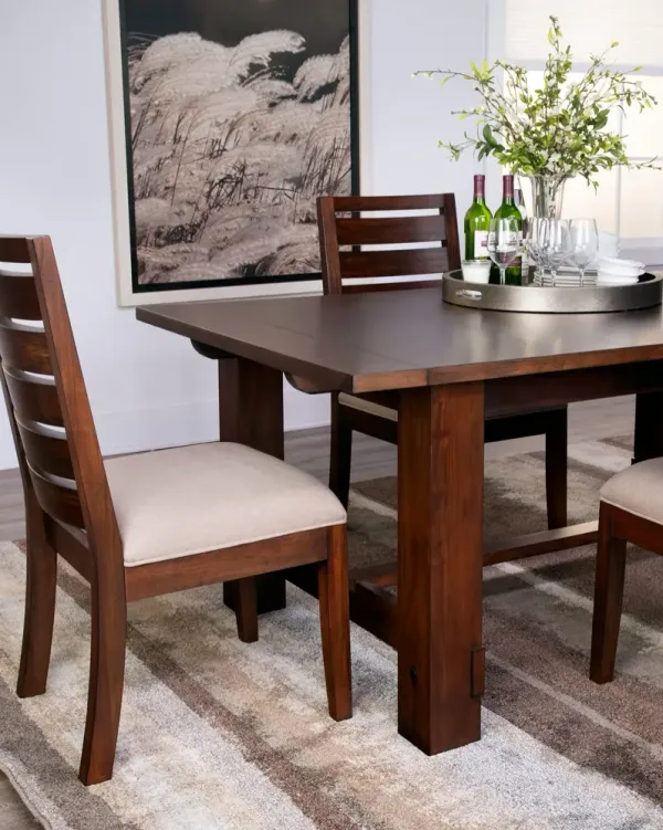 Emerson Solid Mahogany Salvage Trestle Table With 4 Chairs