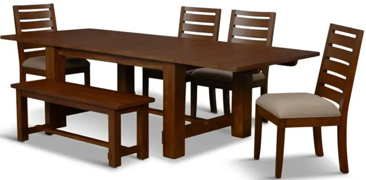 Emerson Salvage Trestle Table With 4 Chairs And Bench