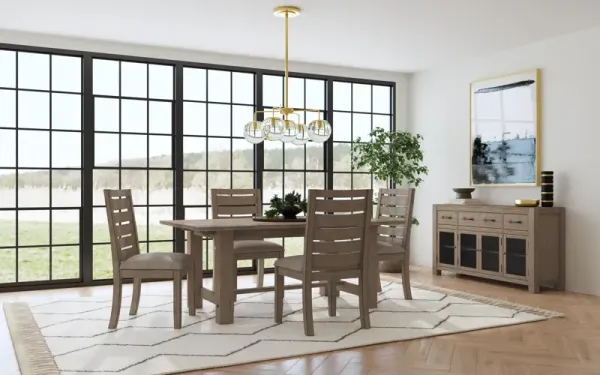 Emerson Solid Mahogany Dark Taupe Trestle Table With 4 Chairs