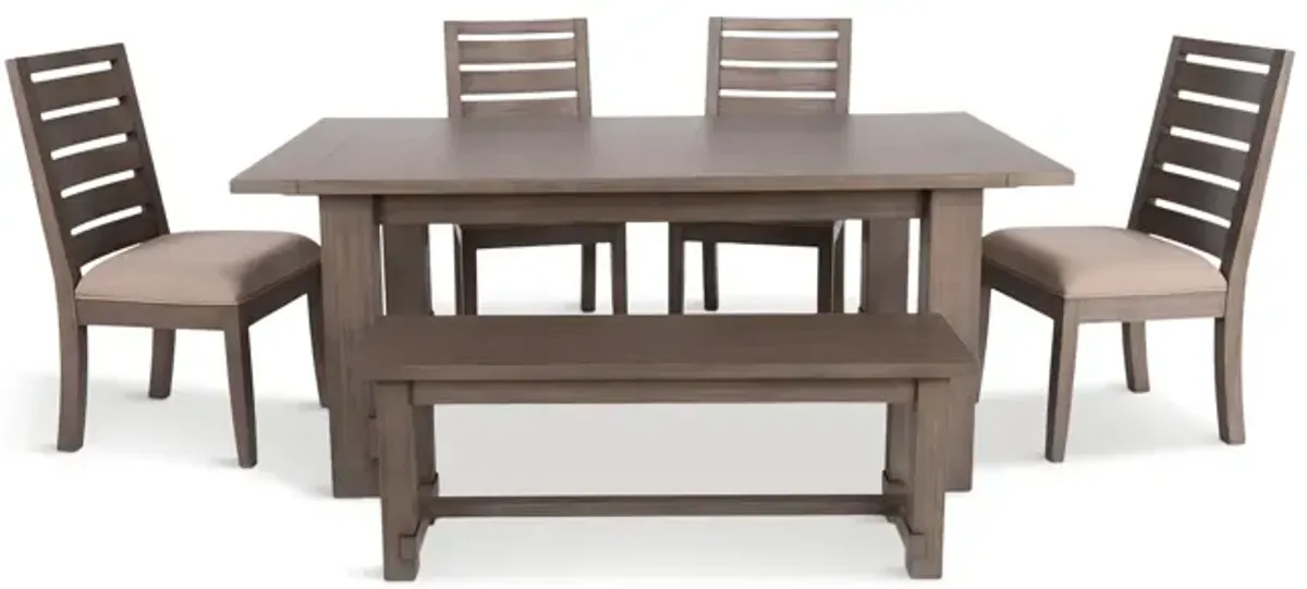 Emerson Dark Taupe Trestle With 4 Chairs And Bench