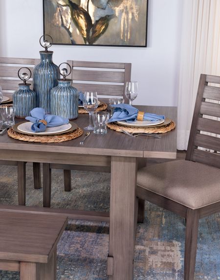 Emerson Dark Taupe Trestle with 4 Chairs and Bench