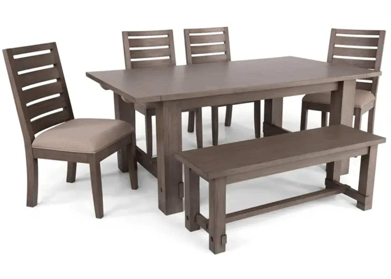 Emerson Dark Taupe Trestle With 4 Chairs And Bench