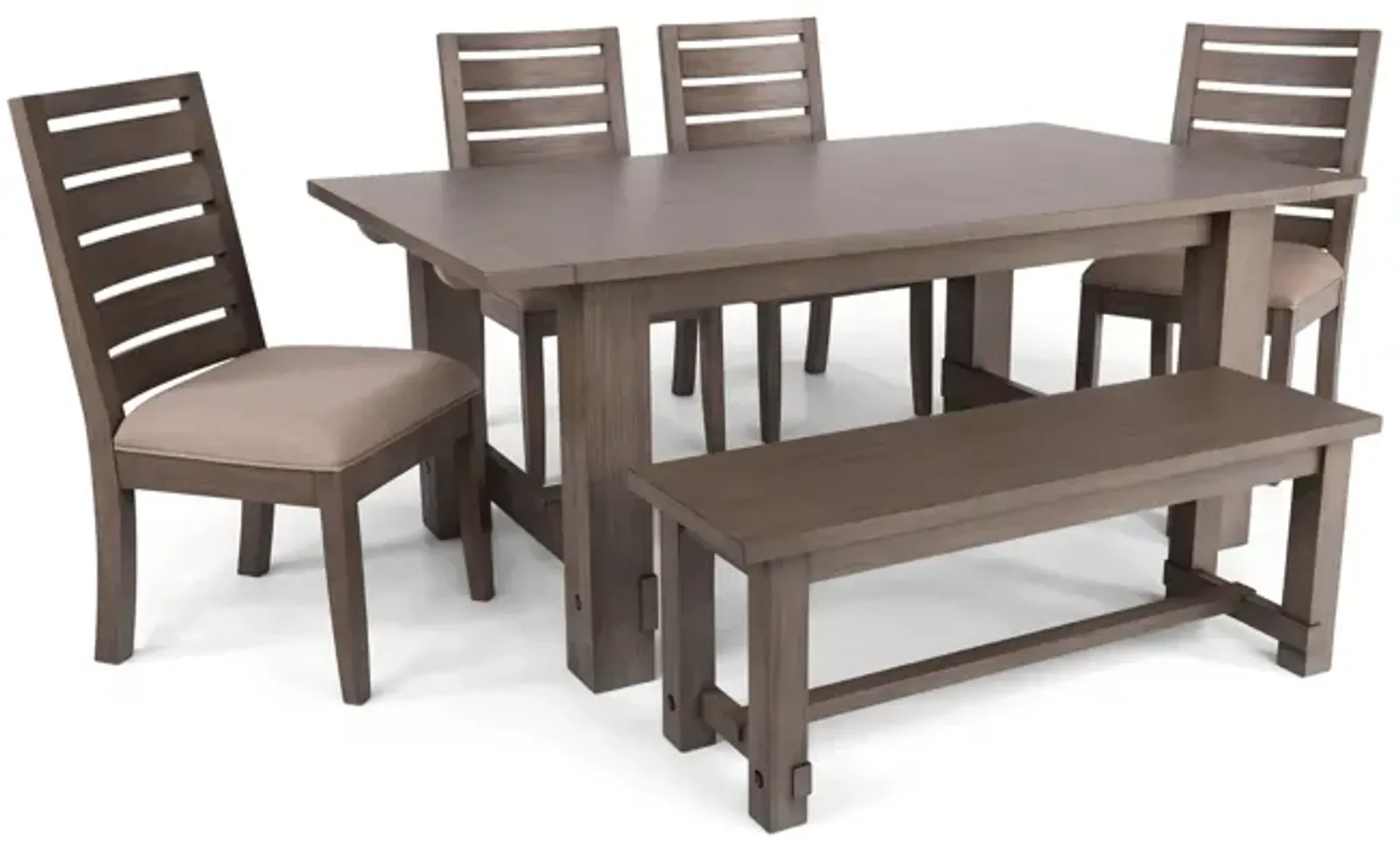 Emerson Dark Taupe Trestle With 4 Chairs And Bench