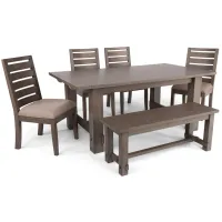 Emerson Dark Taupe Trestle with 4 Chairs and Bench