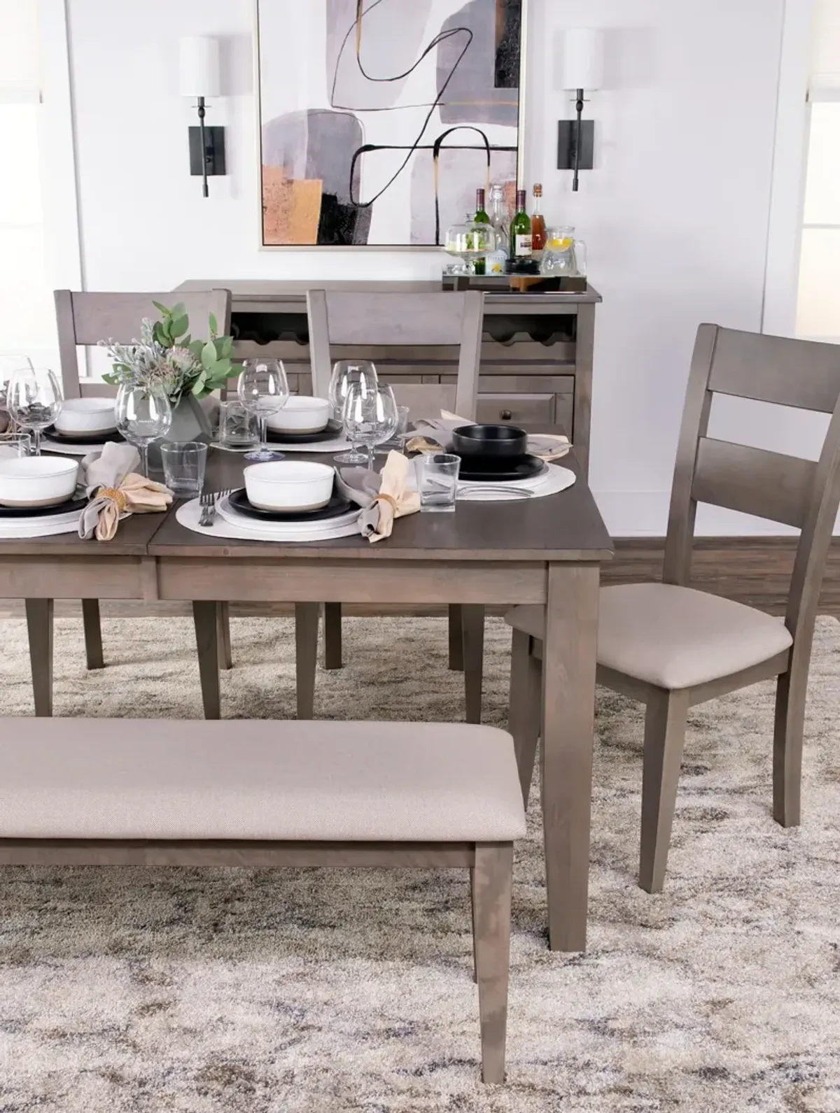 Elyssa Dining Table with 4 Chairs and Bench