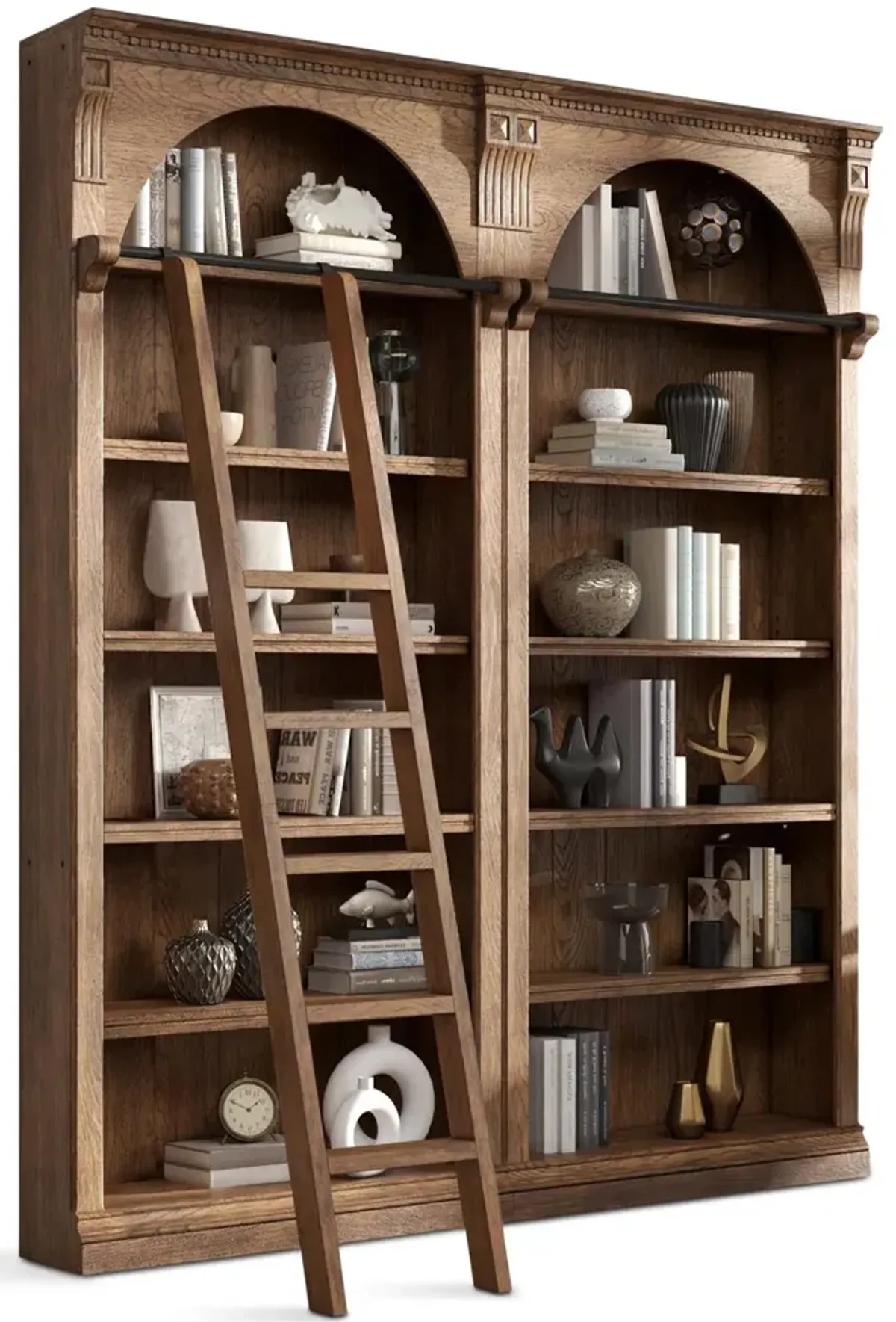 2-Stanford 94  Tall Bookcases with Wooden Ladder