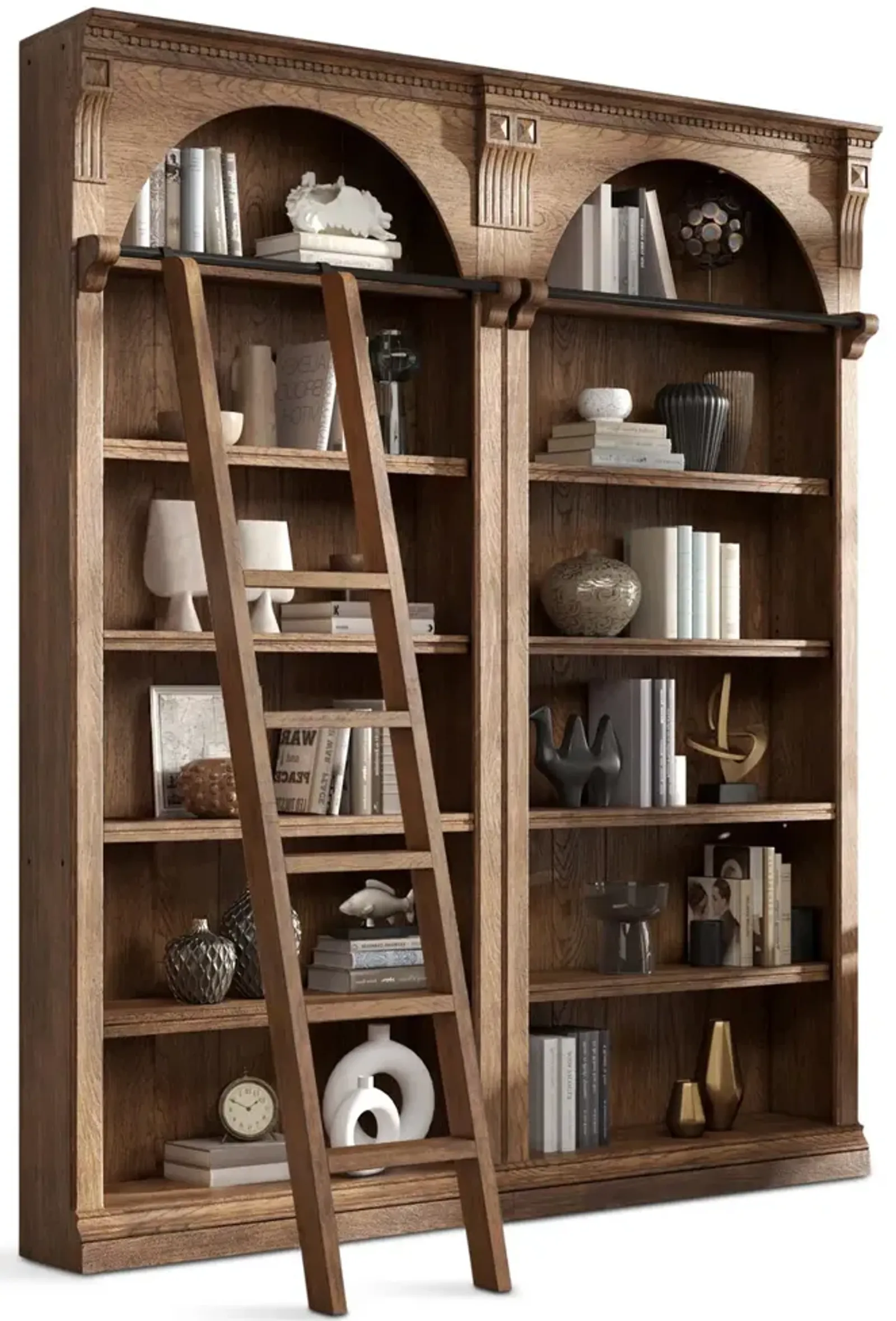 2-Stanford 94  Tall Bookcases with Wooden Ladder