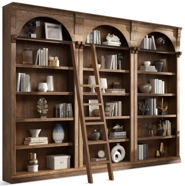 3-Stanford 94  Tall Bookcase with Wooden Ladder