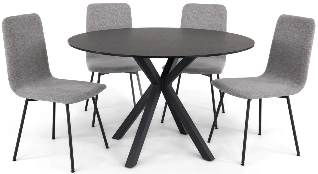 Asterisk 48  Round Dining Table With 4 Bray Chairs