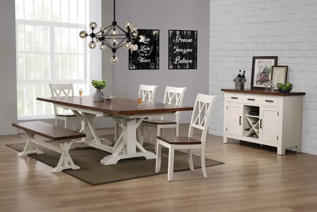 Hamilton II Trestle Table With 4 Side Chairs And Bench