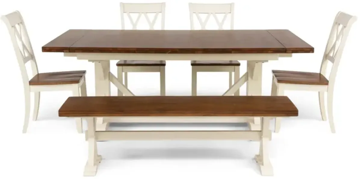 Hamilton II Trestle Table With 4 Side Chairs And Bench