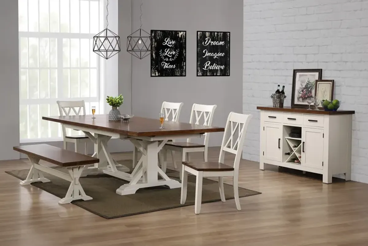 Hamilton II Trestle Table With 4 Side Chairs And Bench