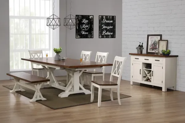 Hamilton II Trestle Table With 4 Side Chairs And Bench