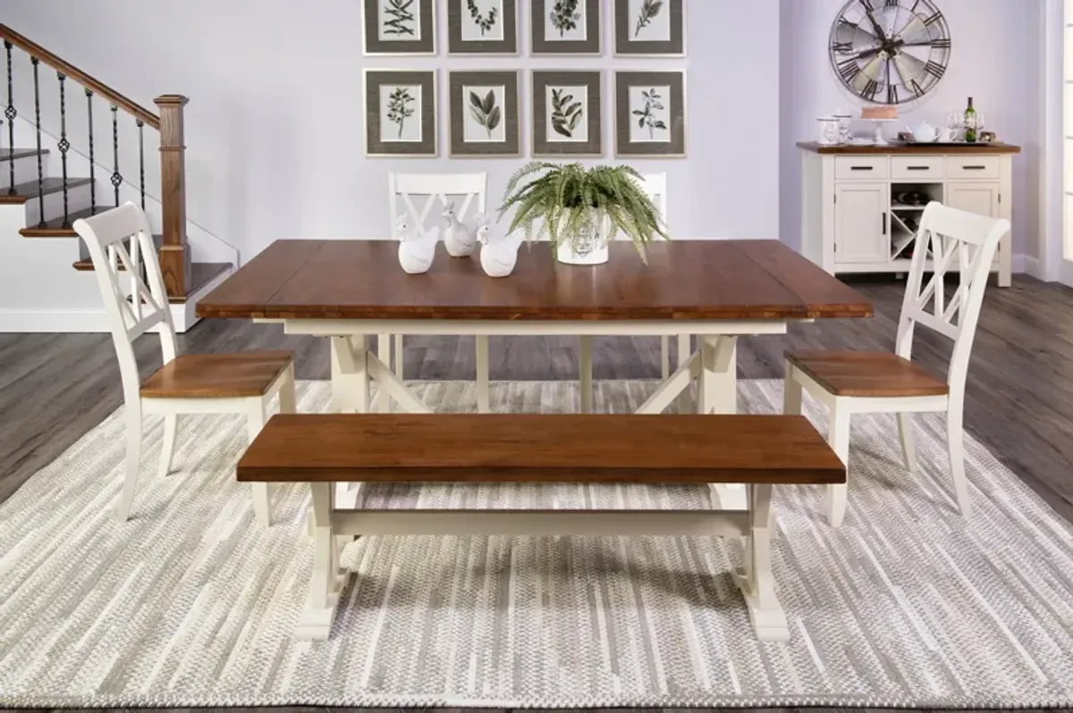 Hamilton II Trestle Table With 4 Side Chairs And Bench