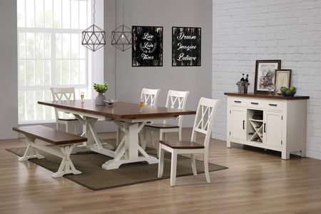 Hamilton II Trestle Table With 4 Side Chairs And Bench