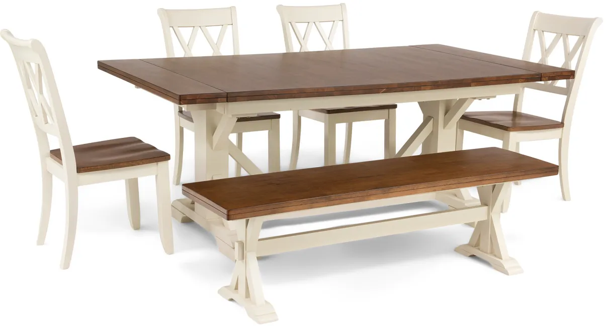 Hamilton II Trestle Table With 4 Side Chairs And Bench