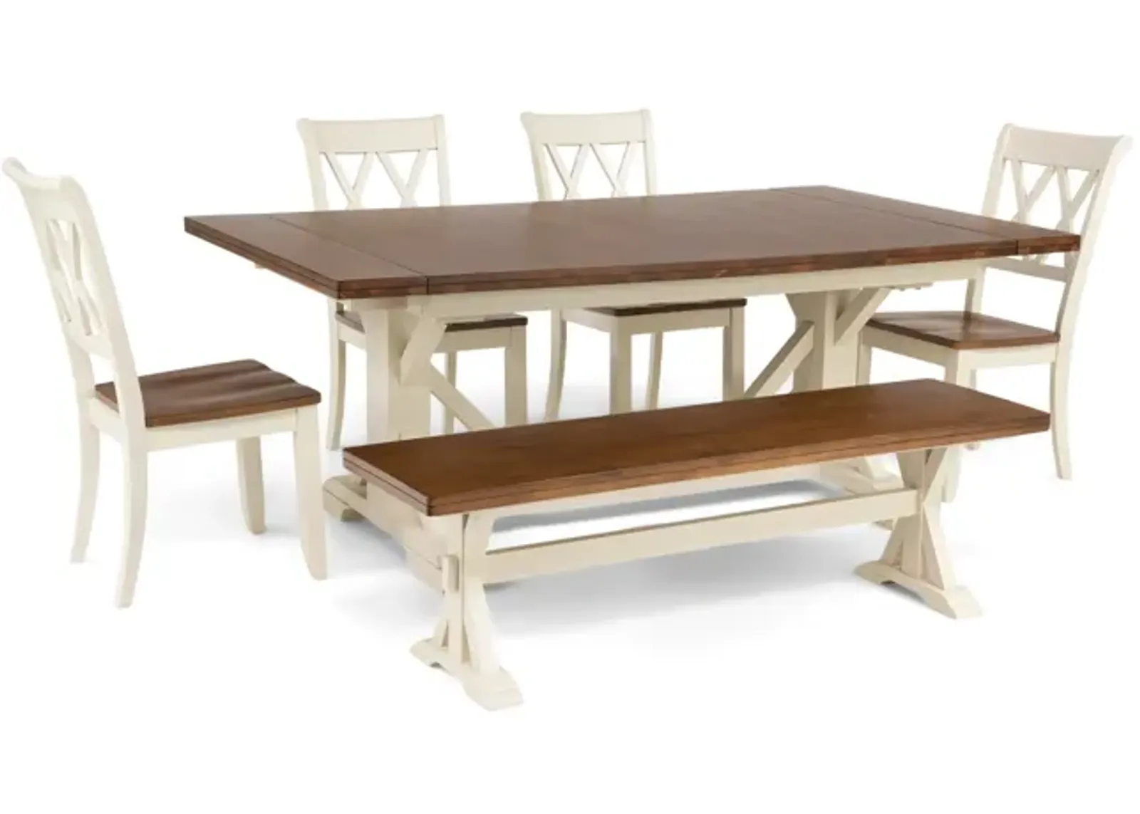 Hamilton II Trestle Table With 4 Side Chairs And Bench