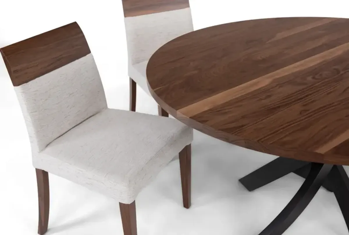 Le Noyer 54  Round Walnut Table With 4 Upholstered Chairs