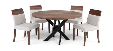Le Noyer 54  Round Walnut Table With 4 Upholstered Chairs