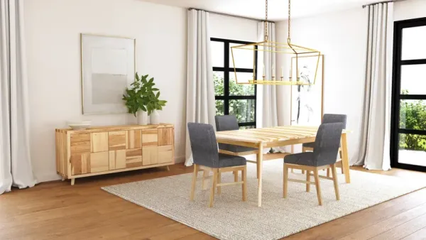 Esmond Solid Hickory Dining Table With 4 Parson Chairs