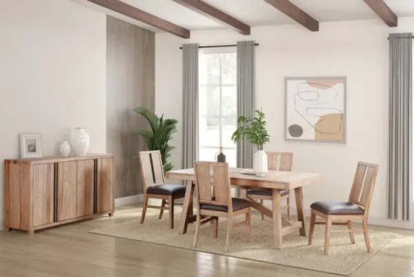 Casual Loft Solid Hickory Extension Table With 4 Leather Seat Chairs