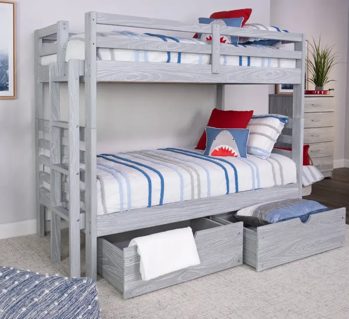 Skyler Twin Twin Bunk With Ladder - Aspen Grey