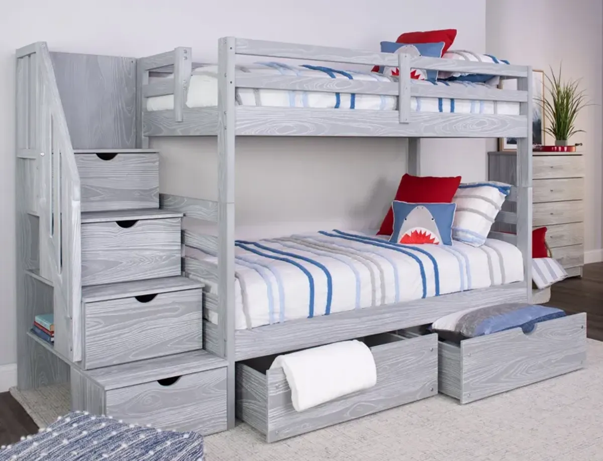 Skyler Twin Twin Bunk With Stairs - Aspen Grey