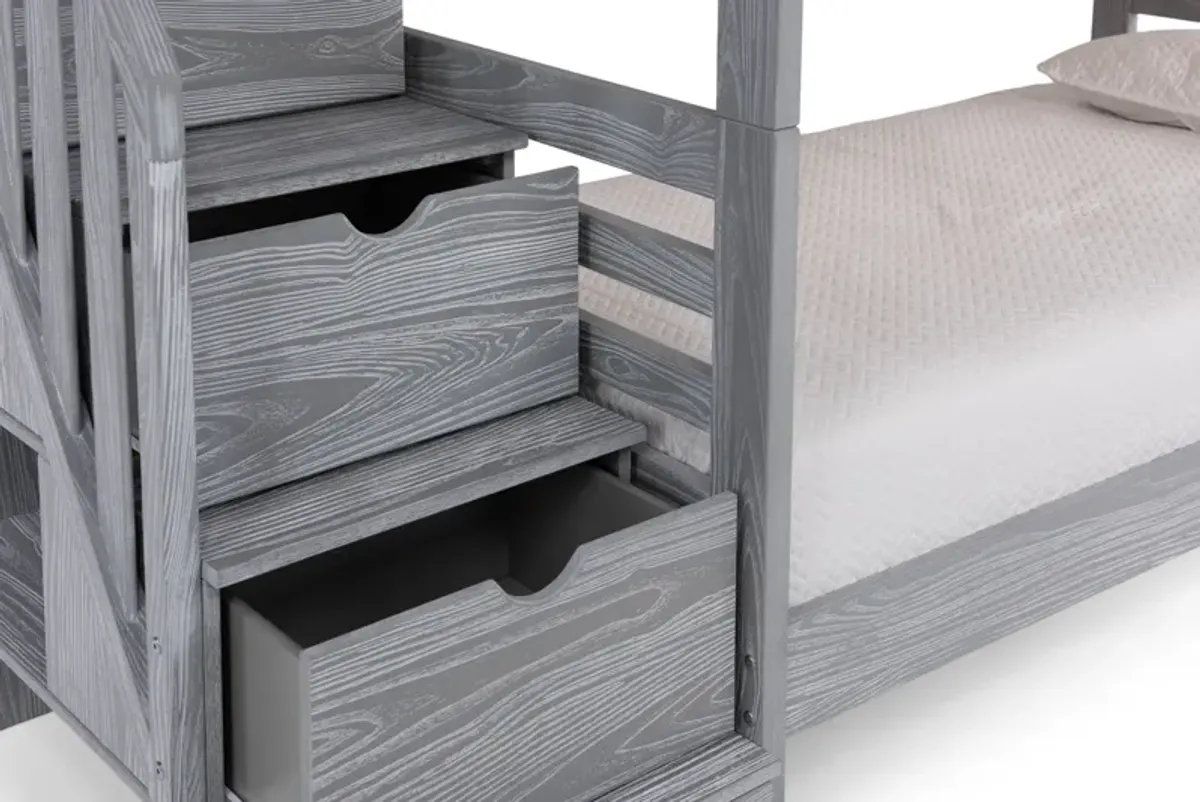 Skyler Twin Twin Bunk With Stairs - Aspen Grey