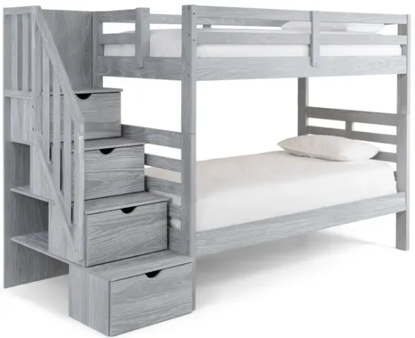 Skyler Twin Twin Bunk Bed With Stairs - Grey