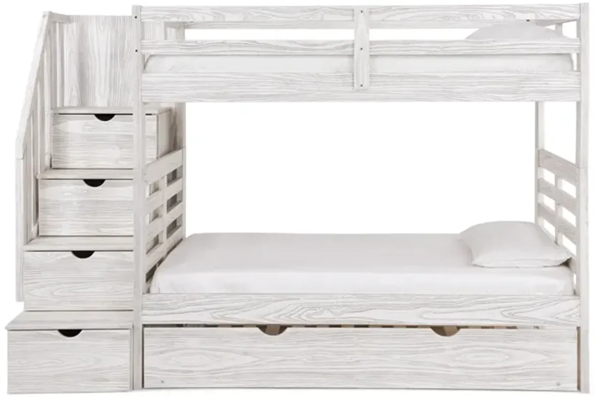 Skyler Twin Twin Bunk Bed With Stairs - White