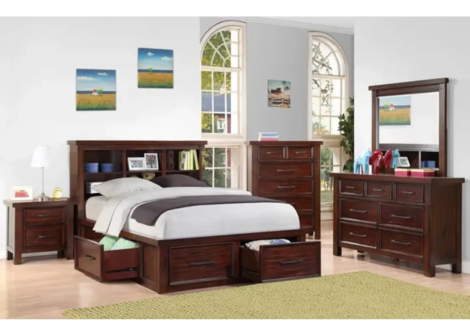 Delray Full Bookcase Storage Bedroom Suite - Storage On All Sides