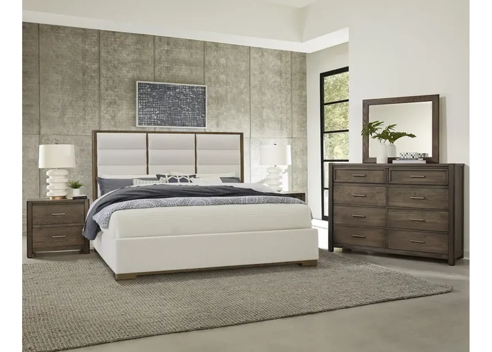 Crafted Oak Queen Upholstered Bedroom Suite