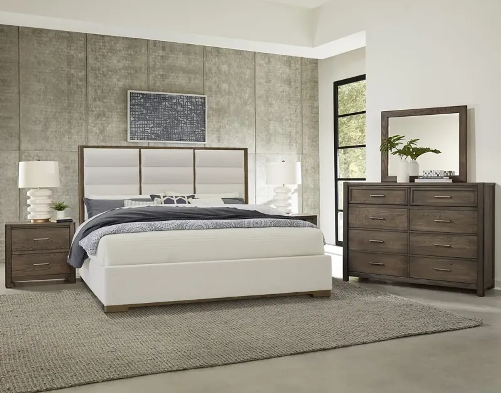 Crafted Oak Queen Upholstered Bedroom Suite