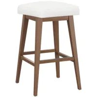 Tailormade Backless Stool With Brown Base - White