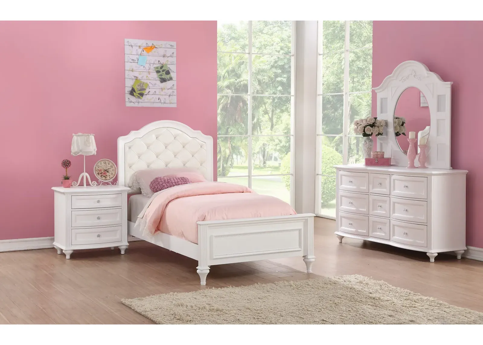 Chantilly Twin Upholstered Bedroom Suite - White