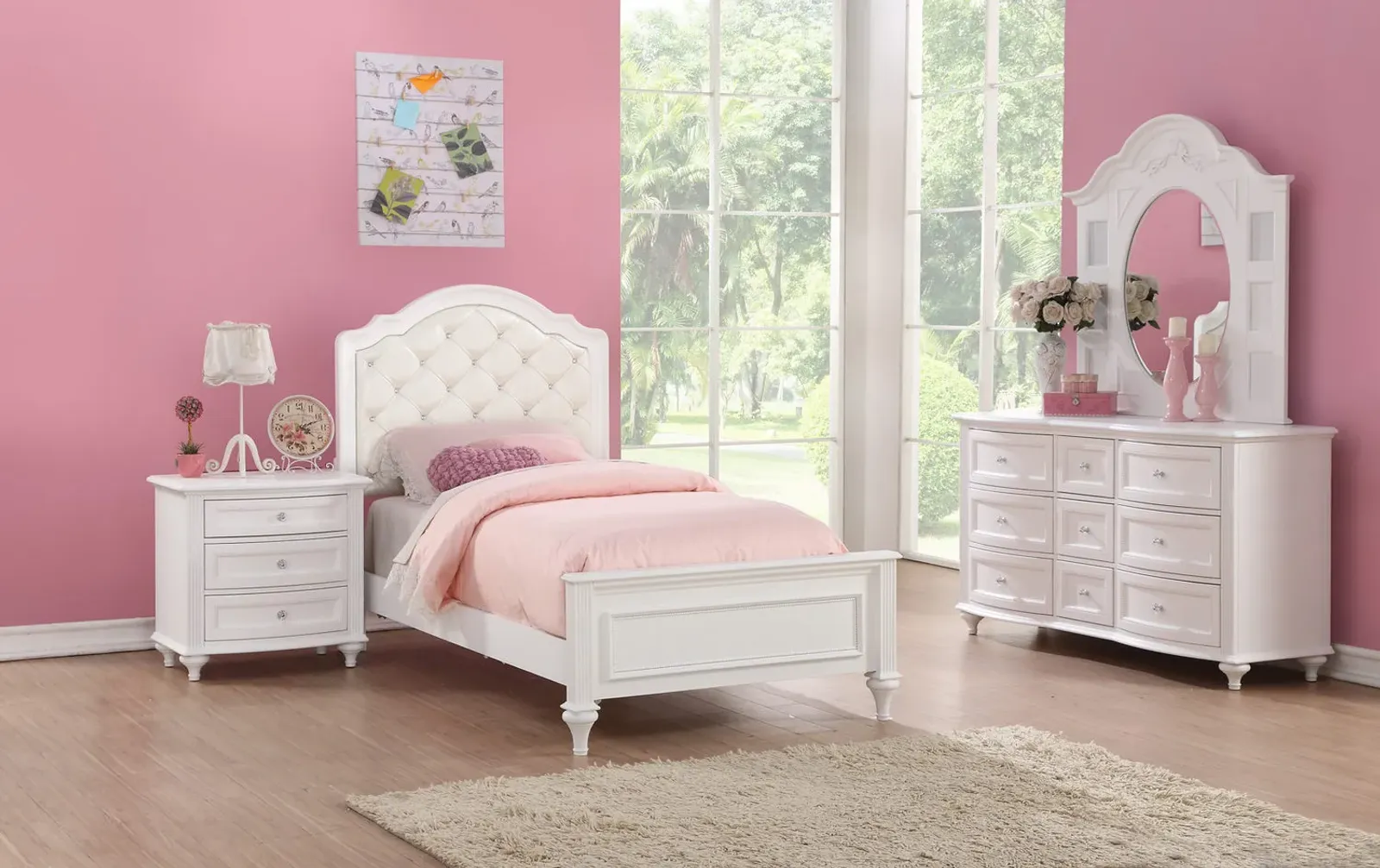 Chantilly Twin Upholstered Bedroom Suite - White