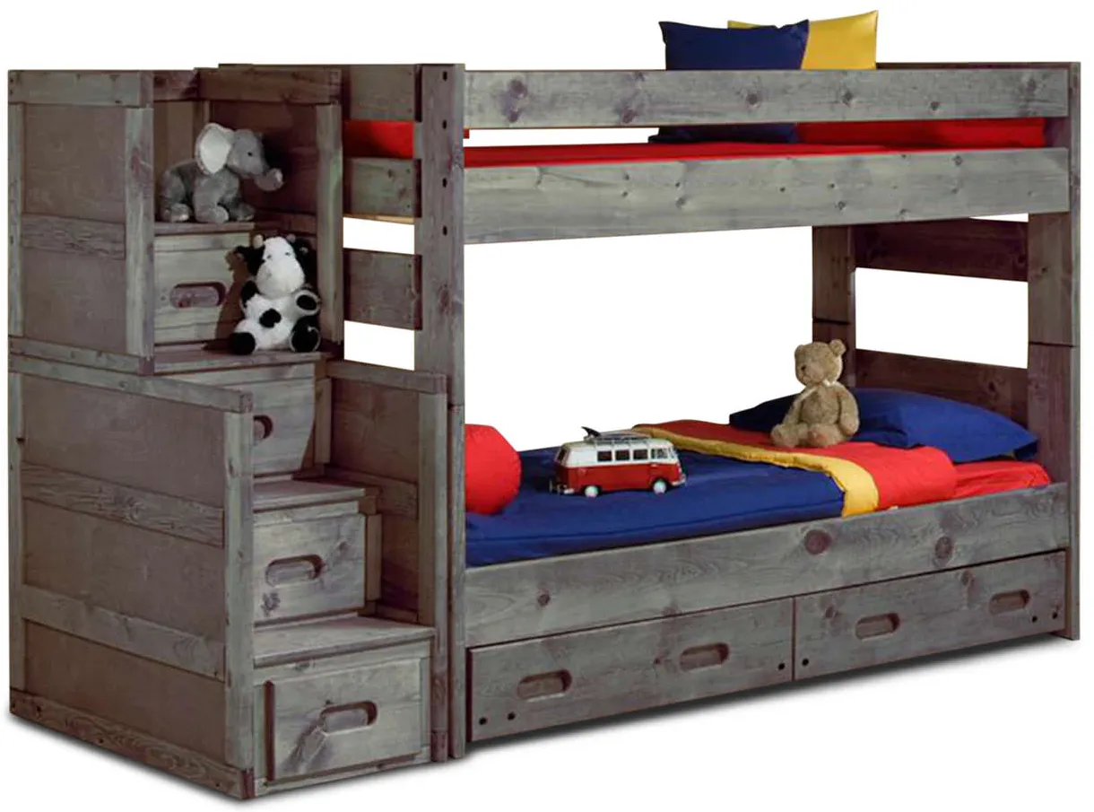 Bunkhouse Wrangler T T Bunk Bed With Stairway Chest - Driftwood