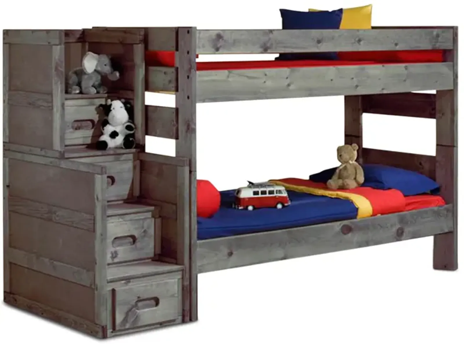 Bunkhouse Wrangler T T Bunk Bed With Stairway Chest - Driftwood